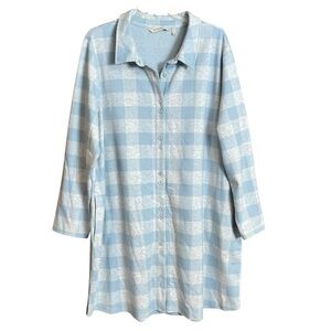 Soft Surroundings light blue & gray plaid loungewear,  tunic dress 1X